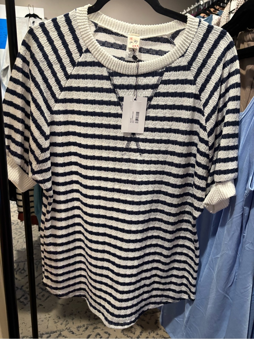 7th Ray Navy & White Striped Short Sleeve Sweater